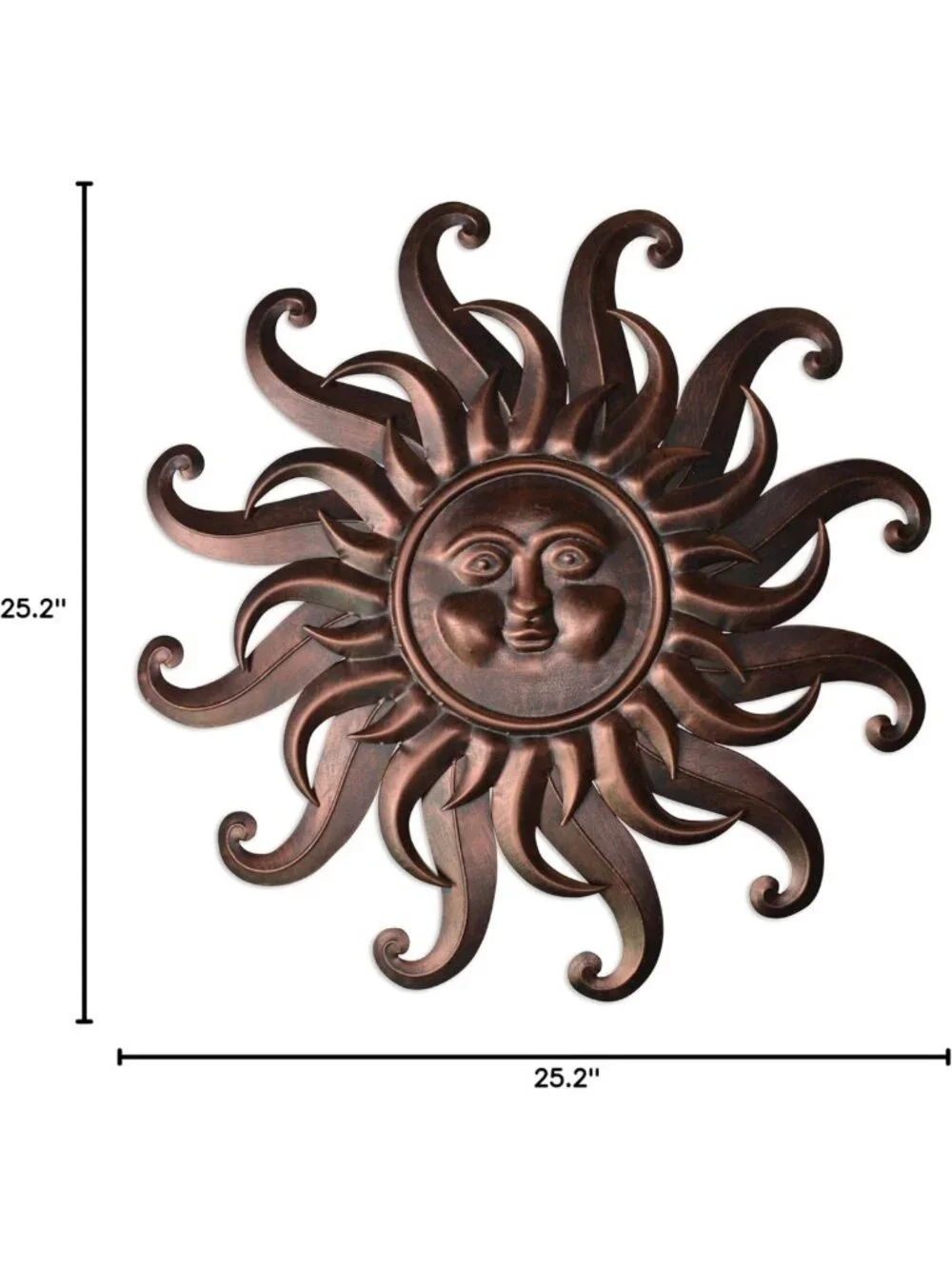 Large Vintage Bronze Sun Face Wall Art - Rustic 3D Outdoor Garden Decor